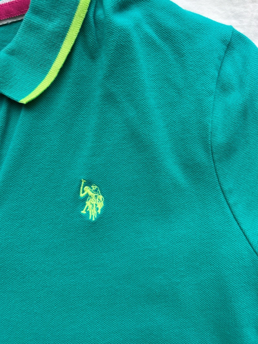 U.S. Polo Assn. Teal Green Neon Trim Short Sleeve Polo Shirt Size L - Picture 3 of 11